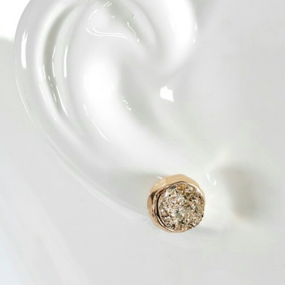 Gold Druzy Post Earrings - Picture 2 of 2